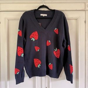 NWOT LOFT strawberries sweater XL
